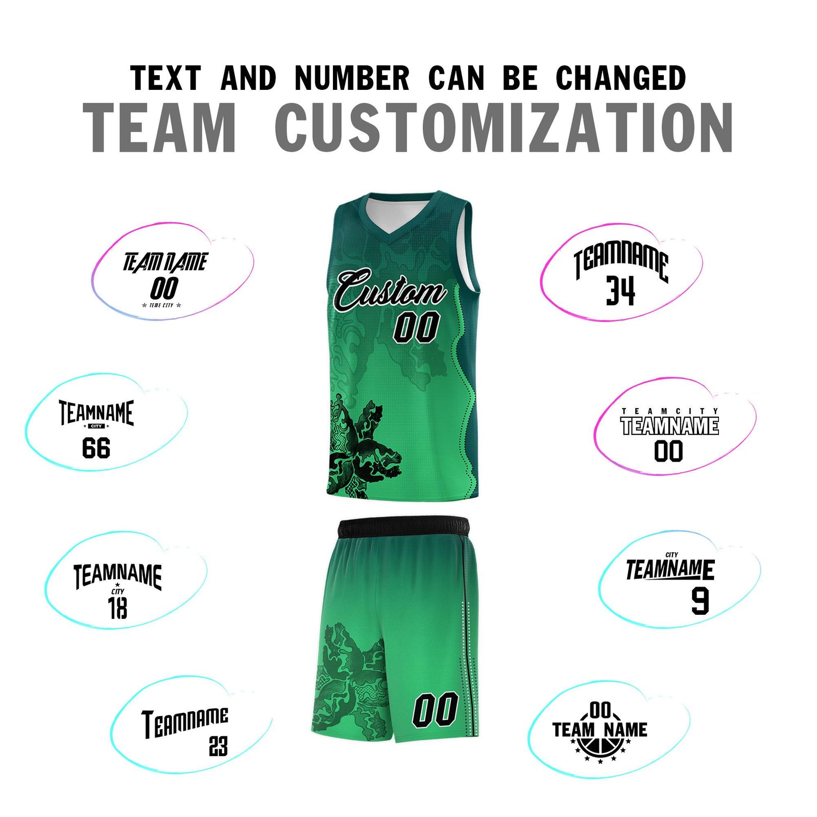 Custom Bright Green Midnight Green Basketball Jersey - Illusion Flower Gradient Moisture wicking Fabric