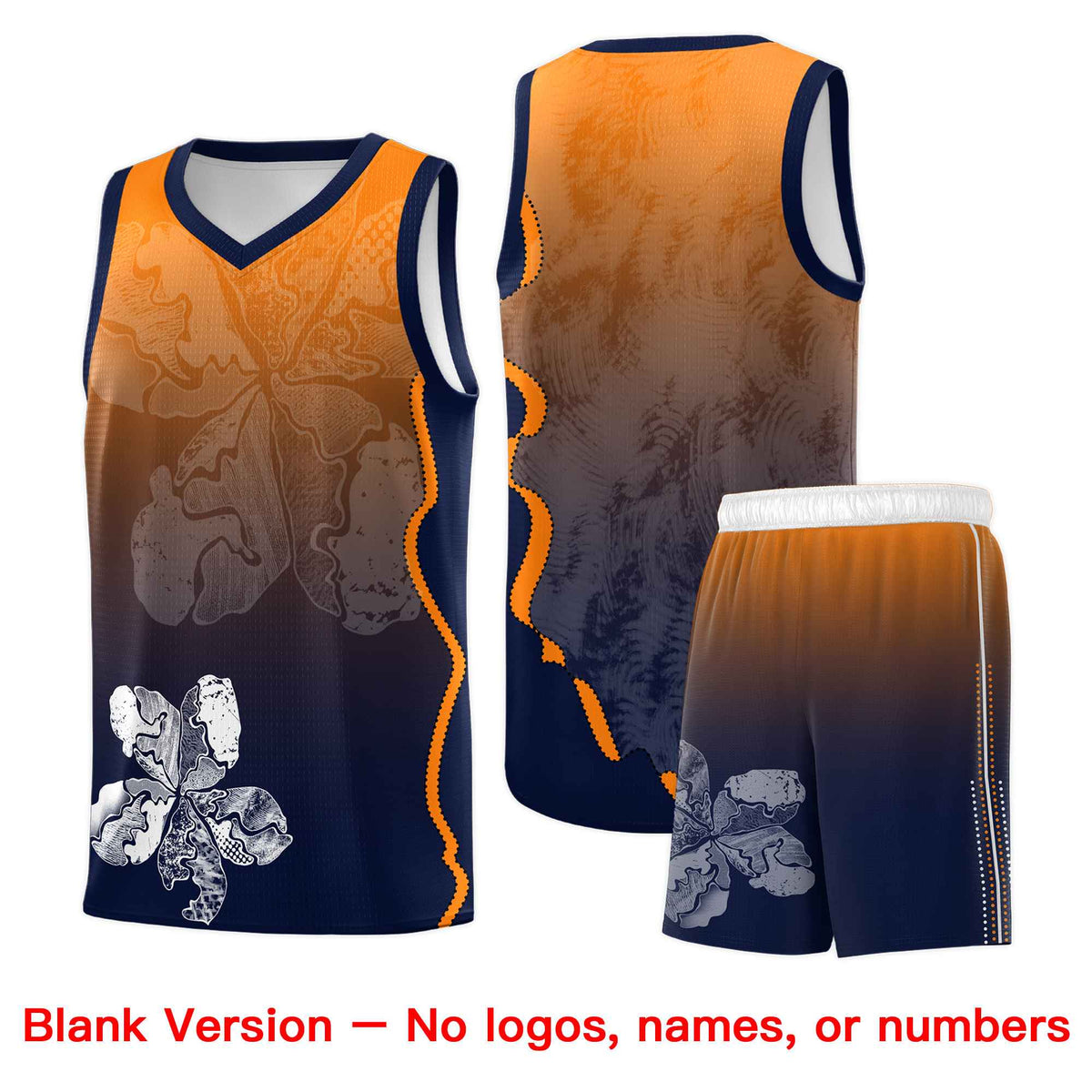 Custom Navy Orange Basketball Jersey - Illusion Flower Gradient Lightweight Fabric
