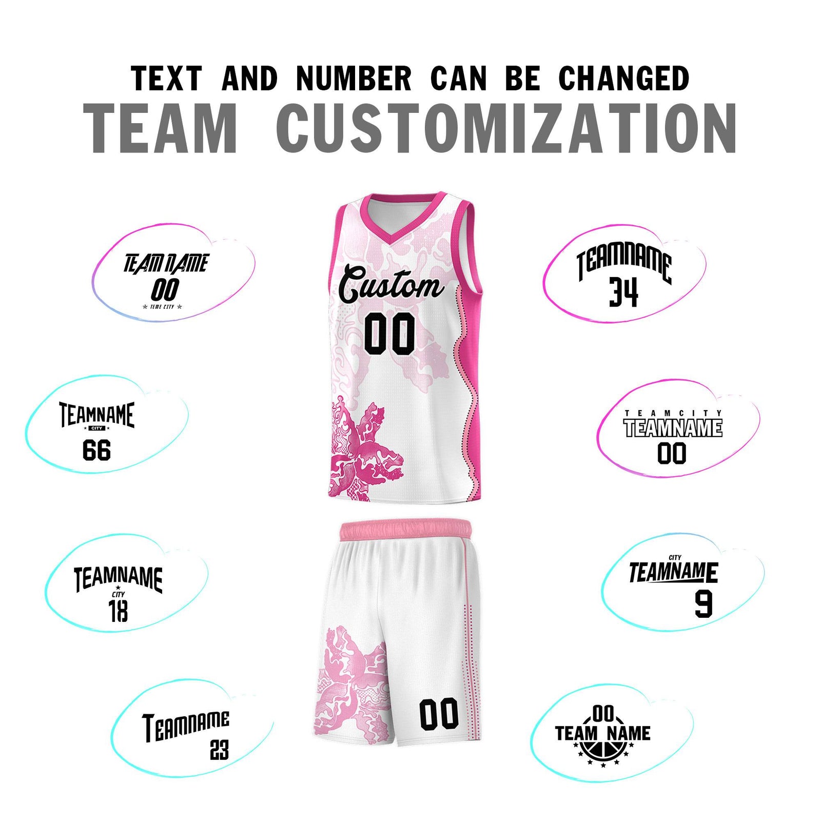 Custom White Pink Basketball Jersey - Illusion Flower Graffiti Breathable mesh Fabric