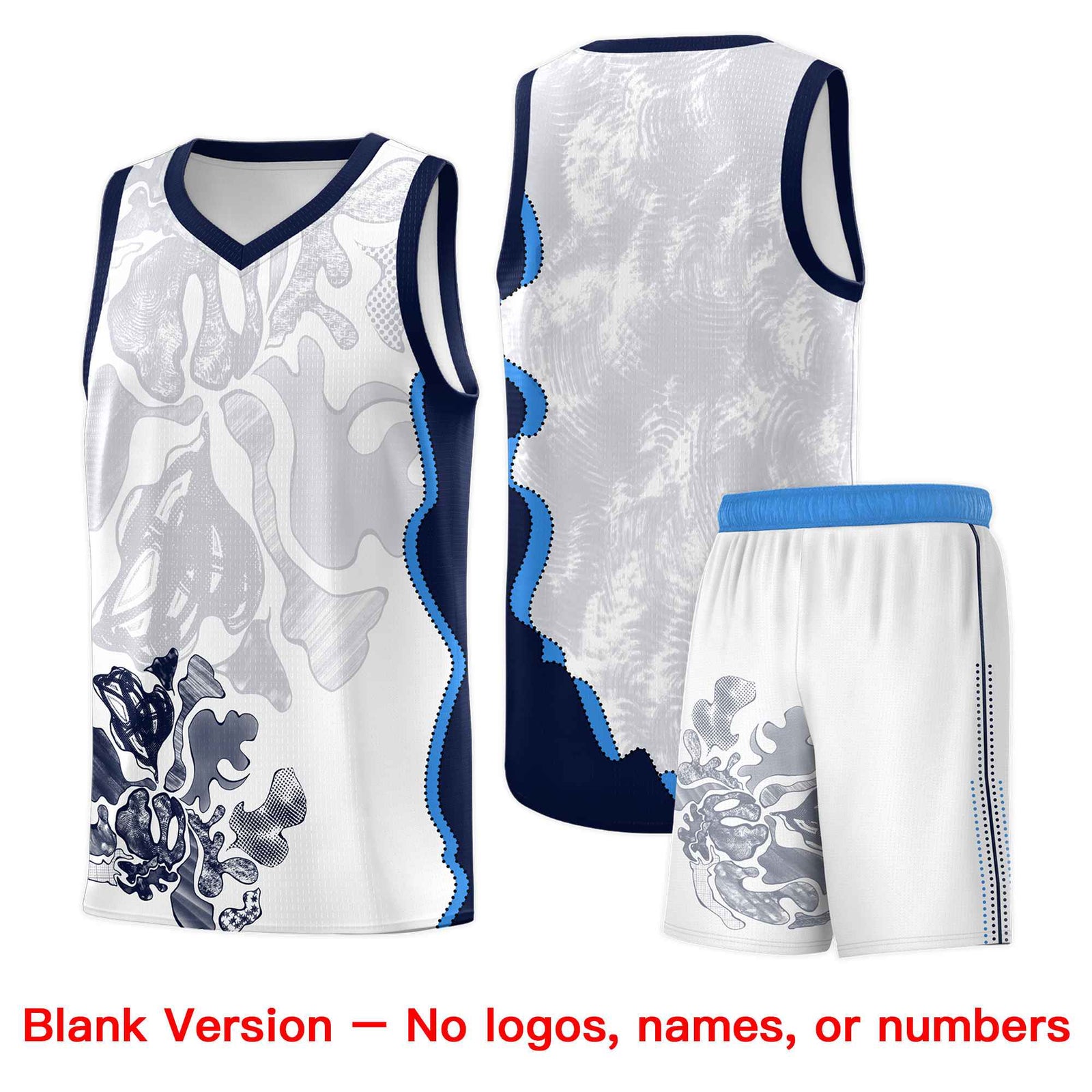 Custom White Navy Basketball Jersey - Illusion Flower Graffiti Breathable Fabric