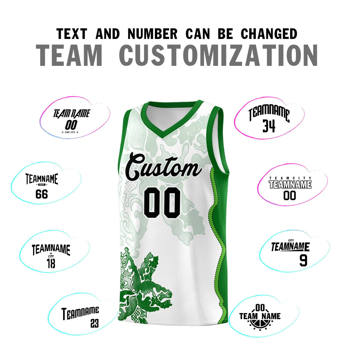 Custom White Kelly Green Basketball Jersey - Illusion Flower Graffiti Moisture wicking Fabric