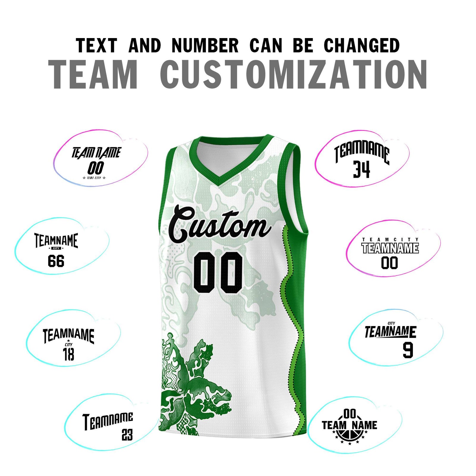Custom White Kelly Green Basketball Jersey - Illusion Flower Graffiti Moisture wicking Fabric