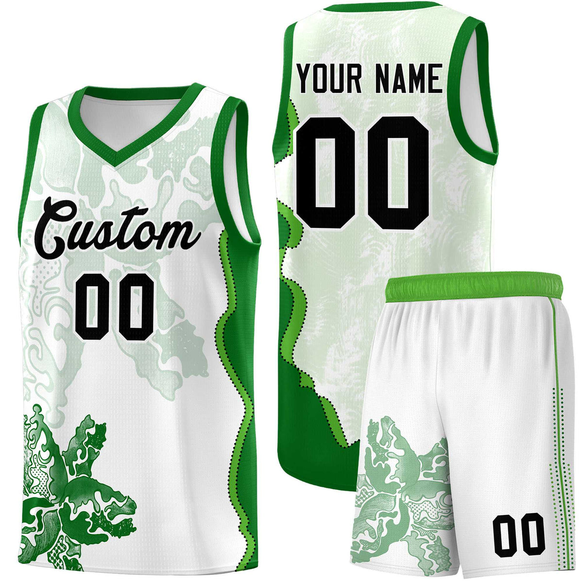 Custom White Kelly Green Basketball Jersey - Illusion Flower Graffiti Moisture wicking Fabric