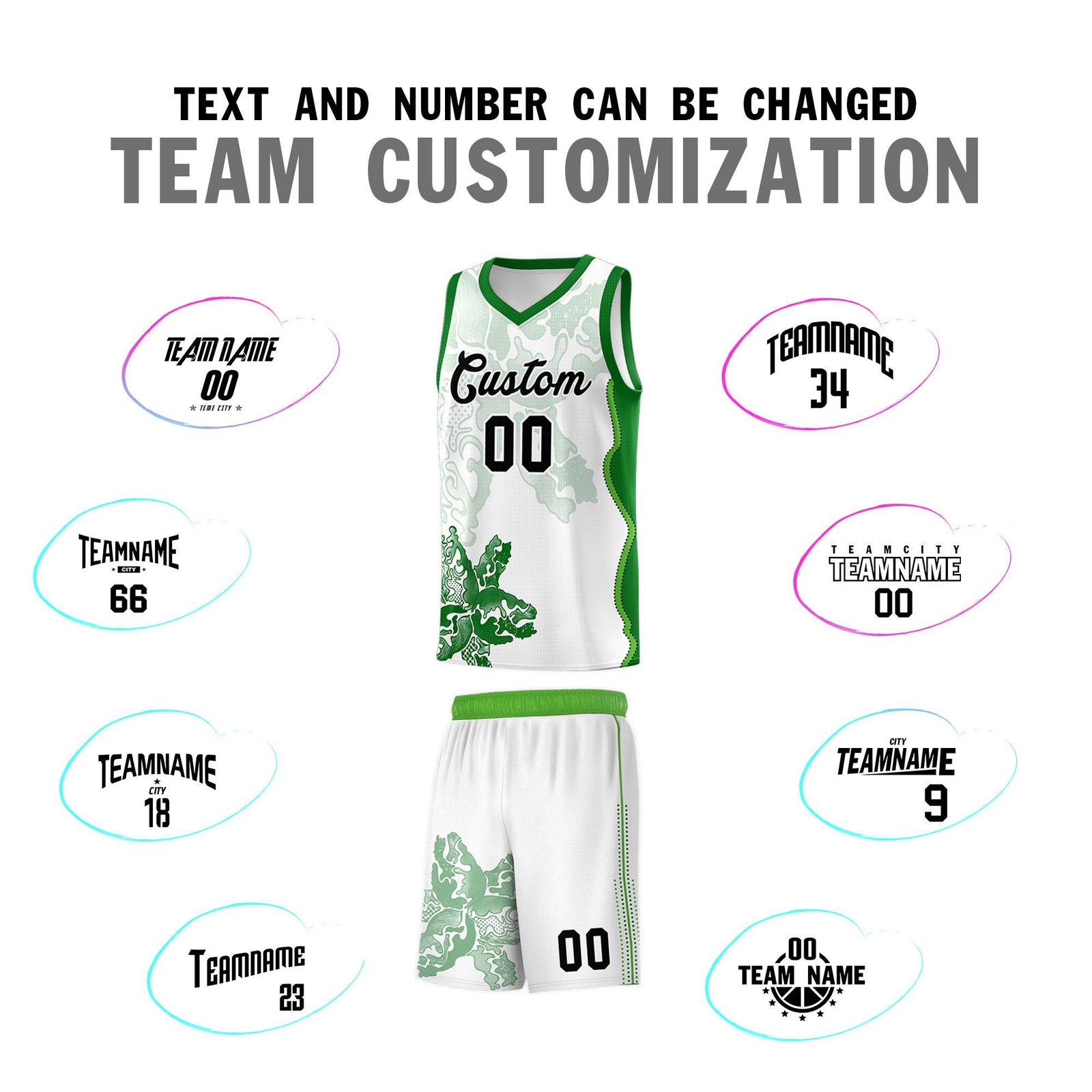 Custom White Kelly Green Basketball Jersey - Illusion Flower Graffiti Moisture wicking Fabric