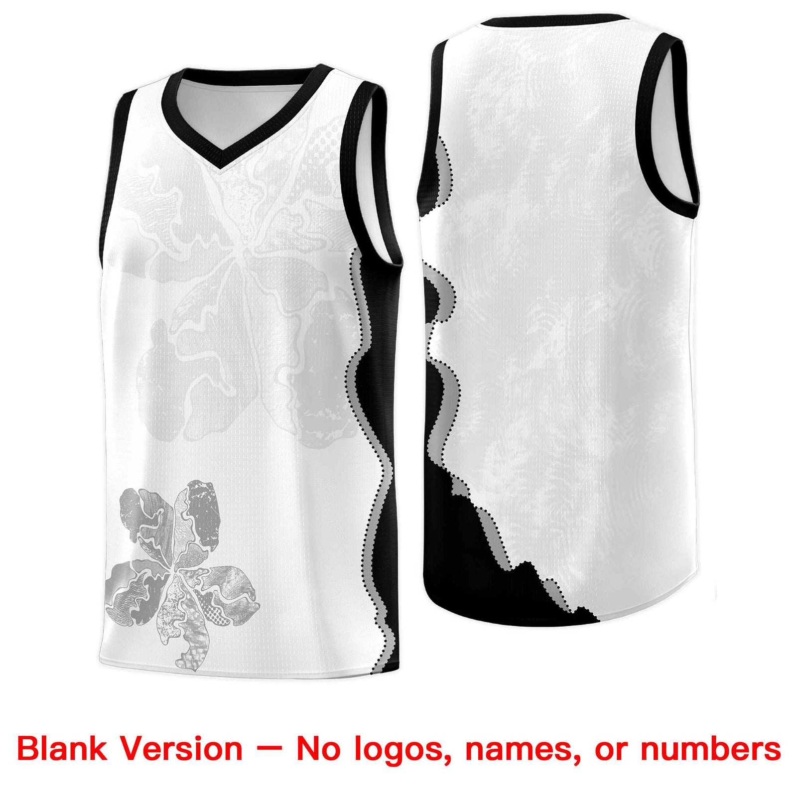 Custom White Black Basketball Jersey - Illusion Flower Graffiti Stylish Fabric