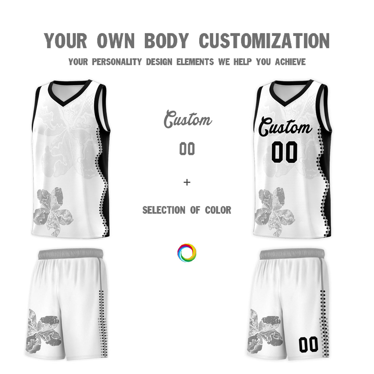 Custom White Black Basketball Jersey - Illusion Flower Graffiti Stylish Fabric