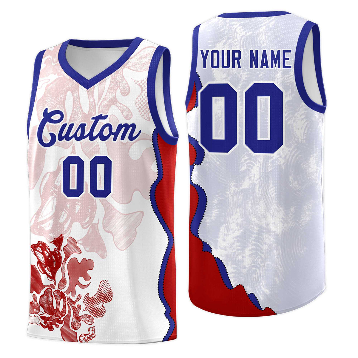 Custom White Royal Basketball Jersey - Illusion Flower Graffiti Unique Fabric