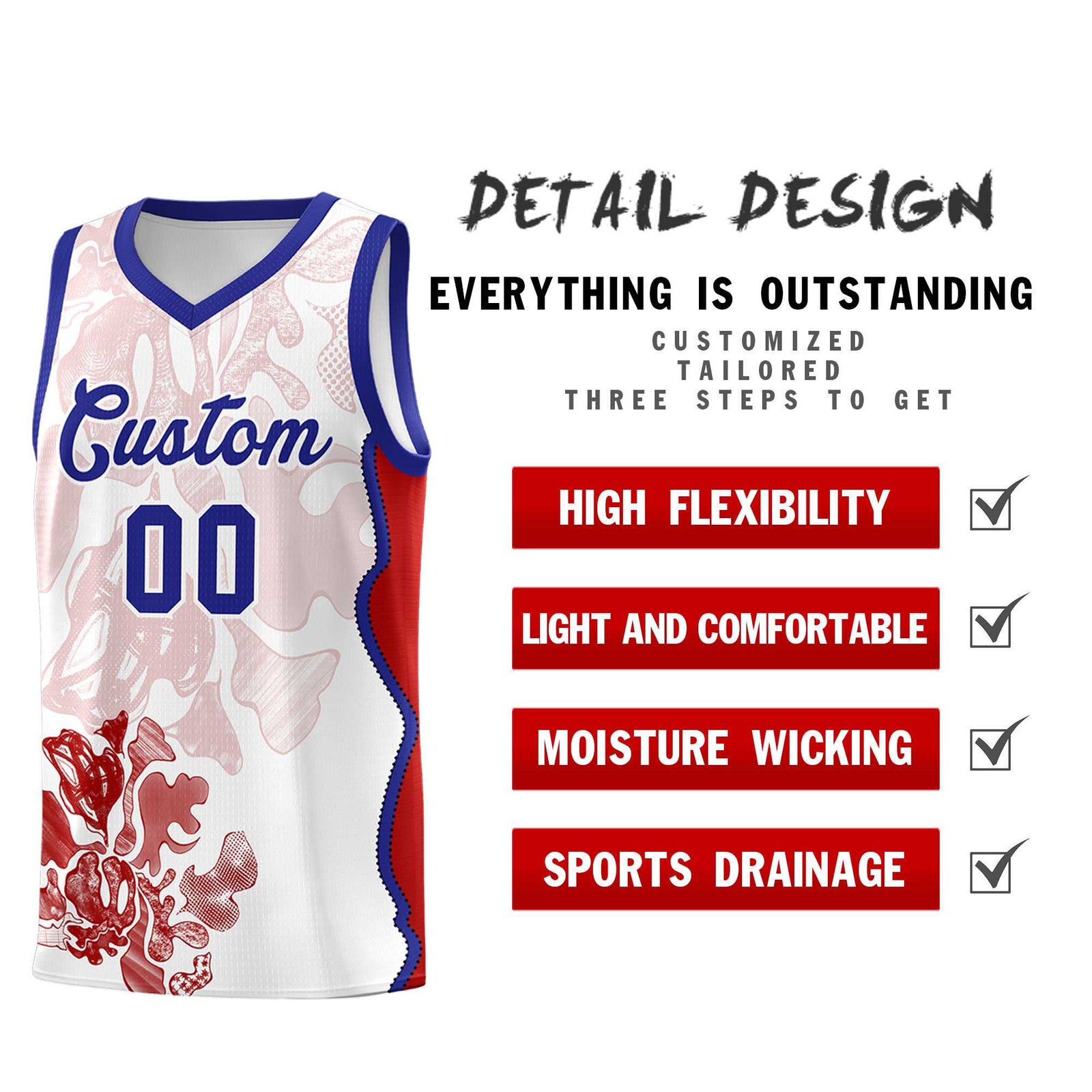 Custom White Royal Basketball Jersey - Illusion Flower Graffiti Unique Fabric