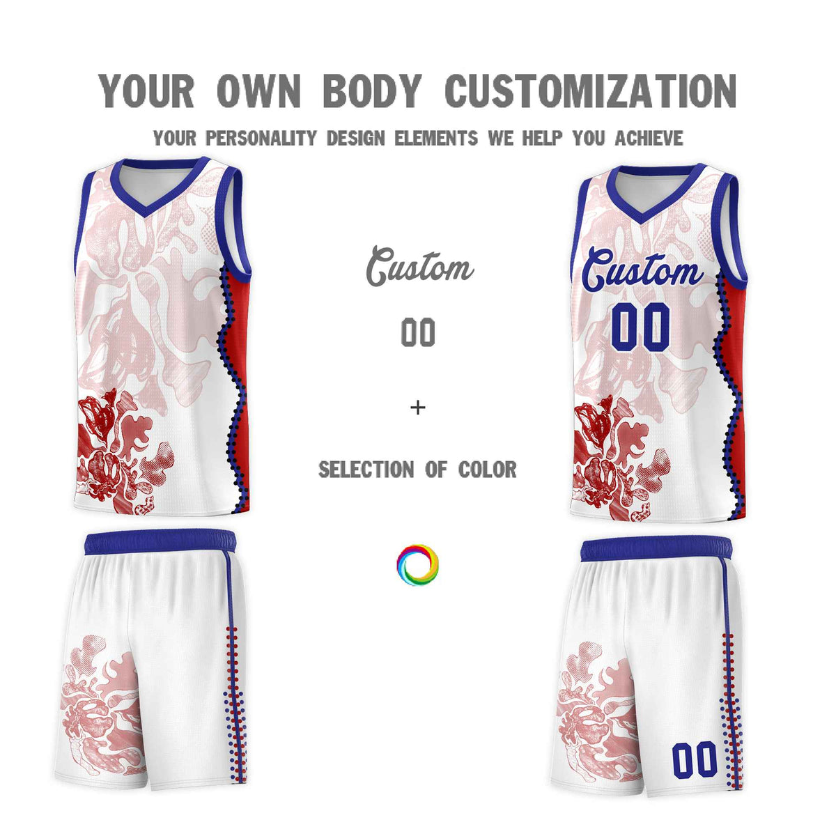 Custom White Royal Basketball Jersey - Illusion Flower Graffiti Unique Fabric