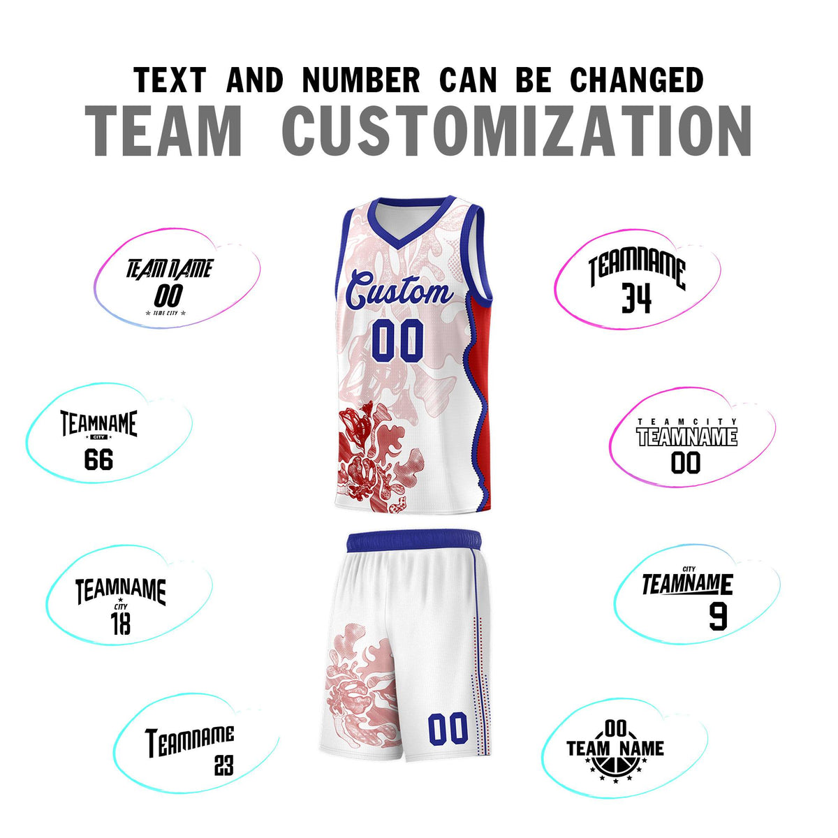 Custom White Royal Basketball Jersey - Illusion Flower Graffiti Unique Fabric