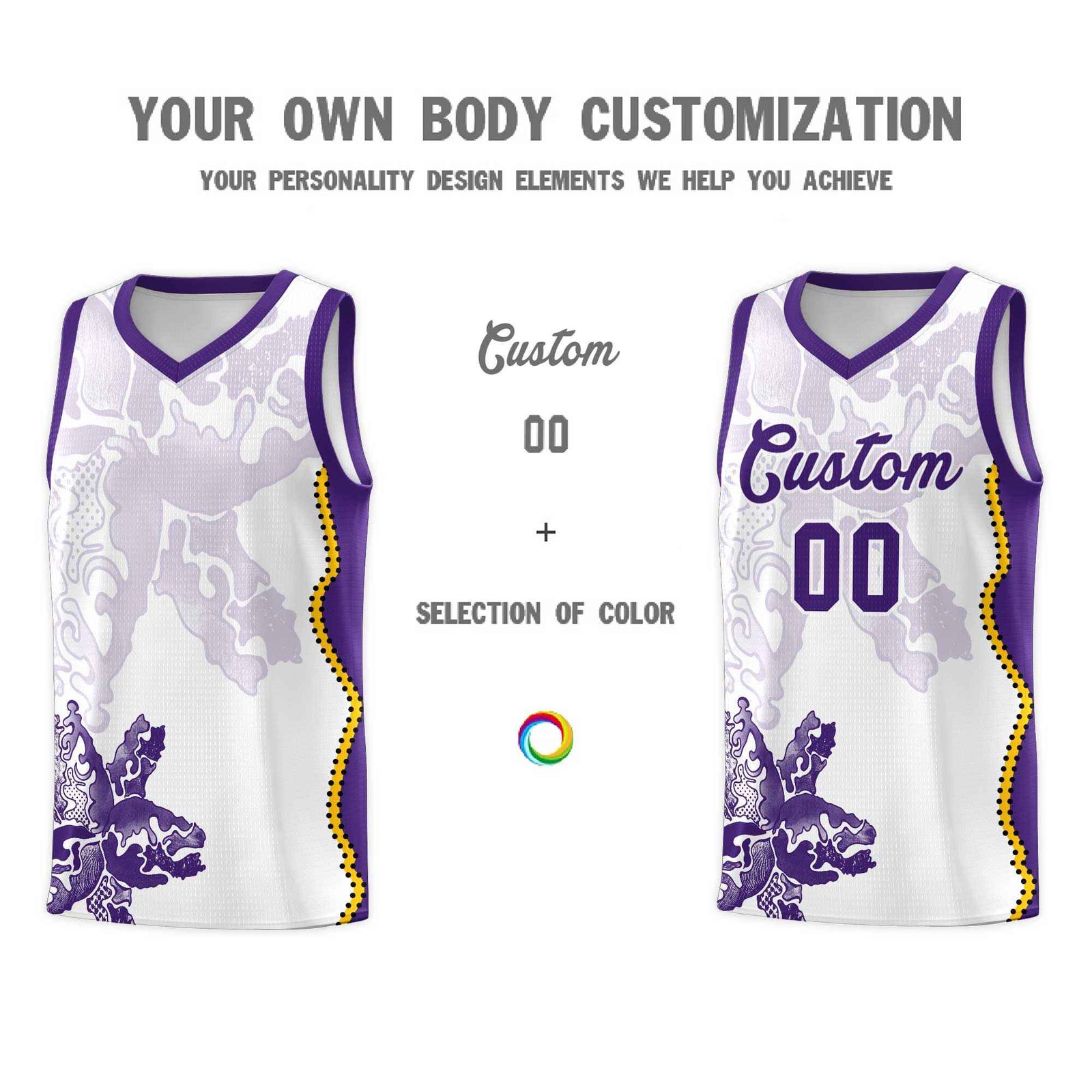 Custom White Purple Basketball Jersey - Illusion Flower Graffiti Moisture-wicking Fabric