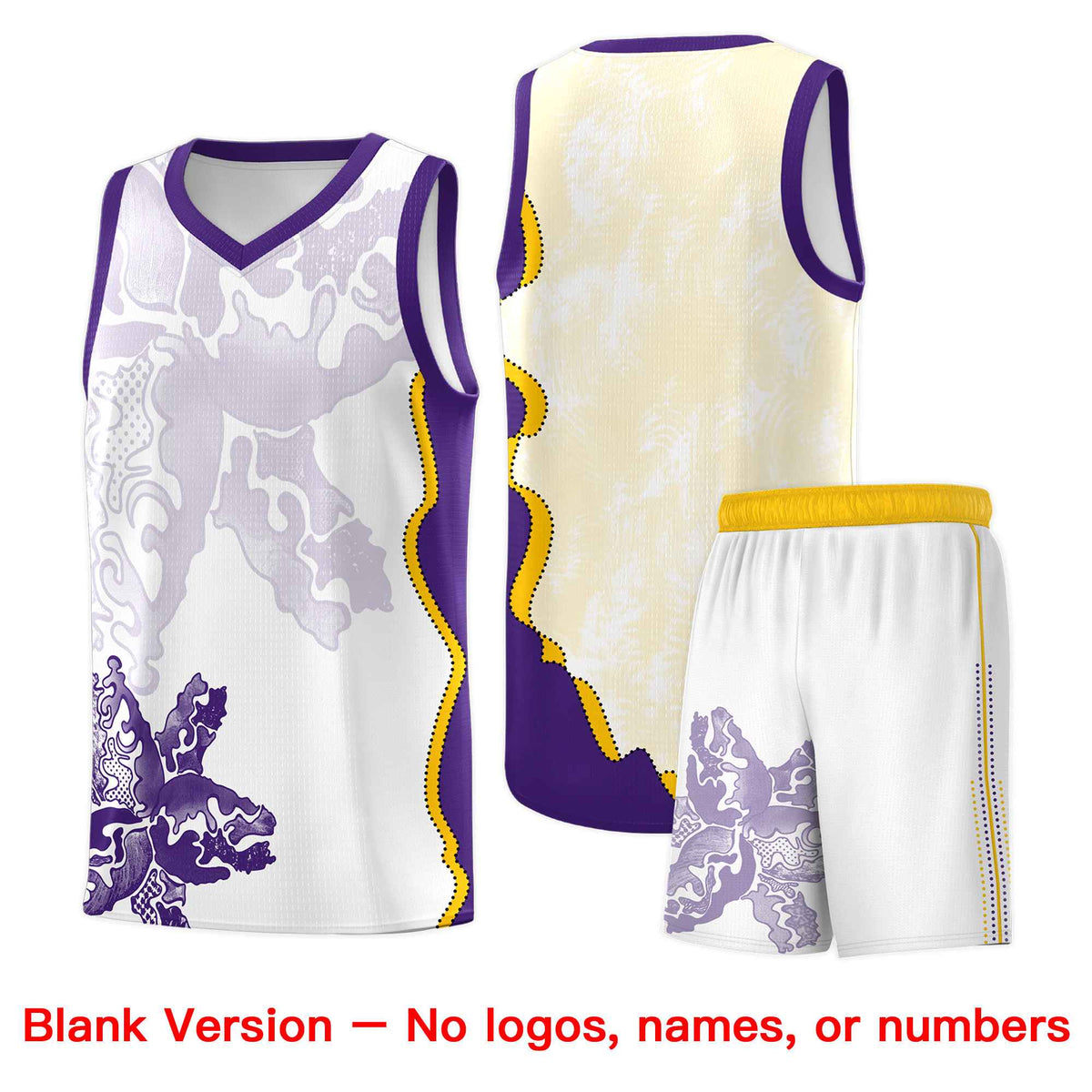 Custom White Purple Basketball Jersey - Illusion Flower Graffiti Moisture-wicking Fabric