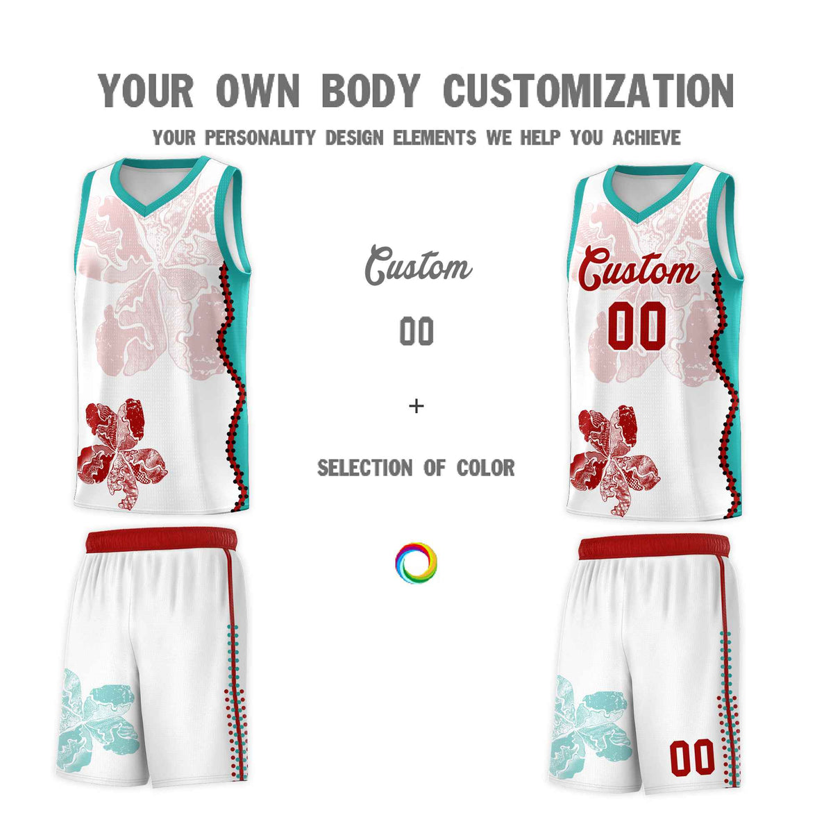Custom White Aqua Basketball Jersey - Illusion Flower Graffiti Breathable mesh Fabric