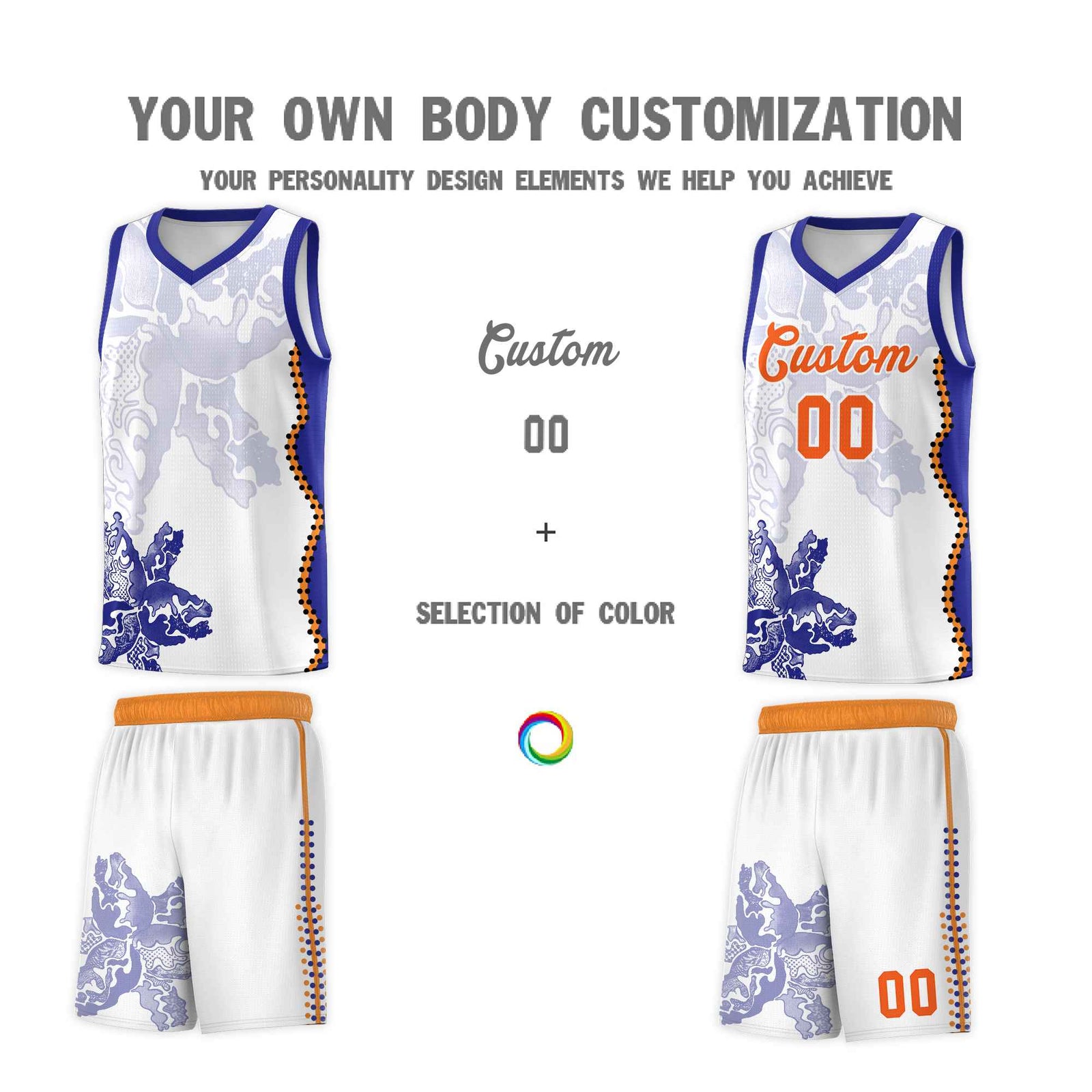 Custom White Royal Basketball Jersey - Illusion Flower Graffiti Breathable Fabric