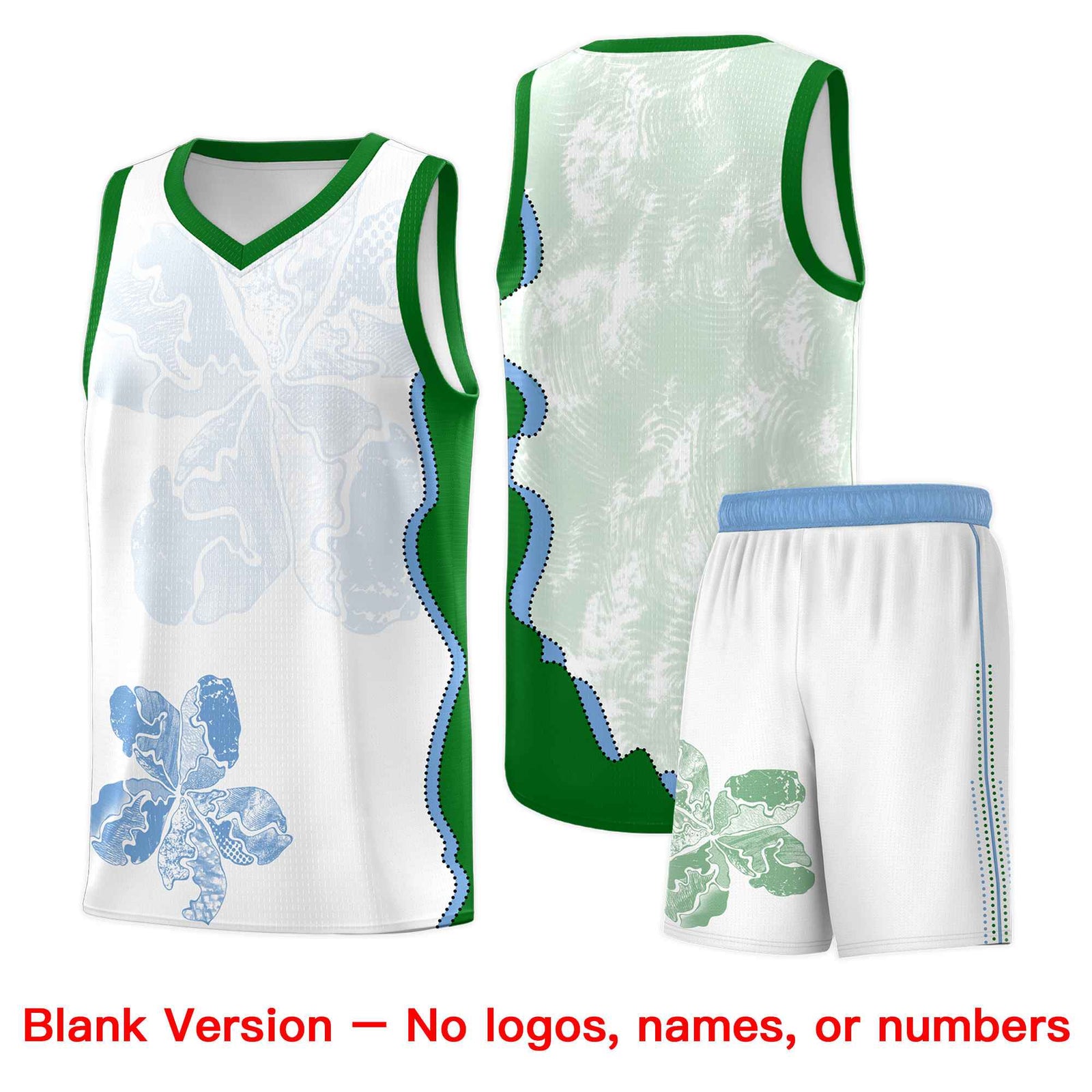 Custom White Kelly Green Basketball Jersey - Illusion Flower Graffiti Moisture wicking Fabric
