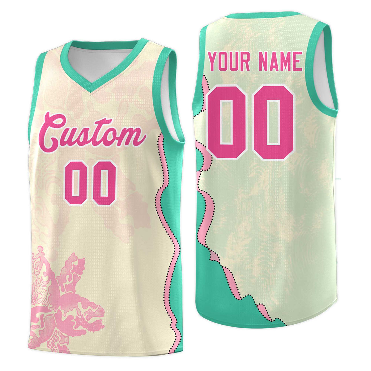 Custom Rose Red Bright Green Basketball Jersey - Illusion Flower Graffiti Stretchy Fabric