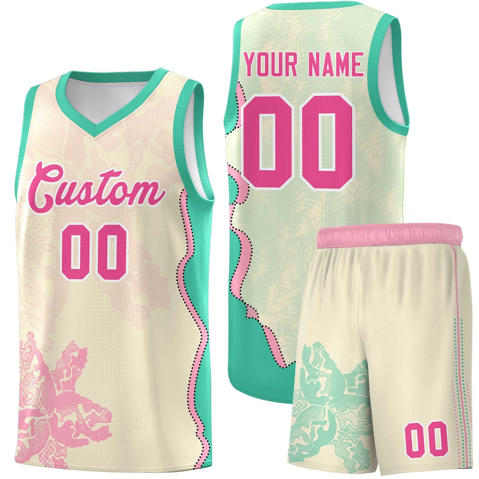 Custom Rose Red Bright Green Basketball Jersey - Illusion Flower Graffiti Stretchy Fabric