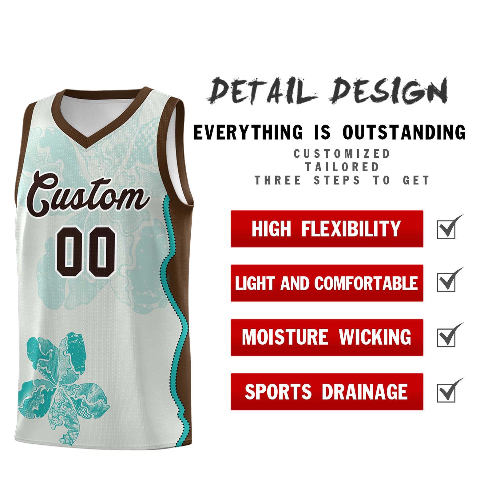 Custom Gray Brown Basketball Jersey - Illusion Flower Graffiti Quick dry Fabric