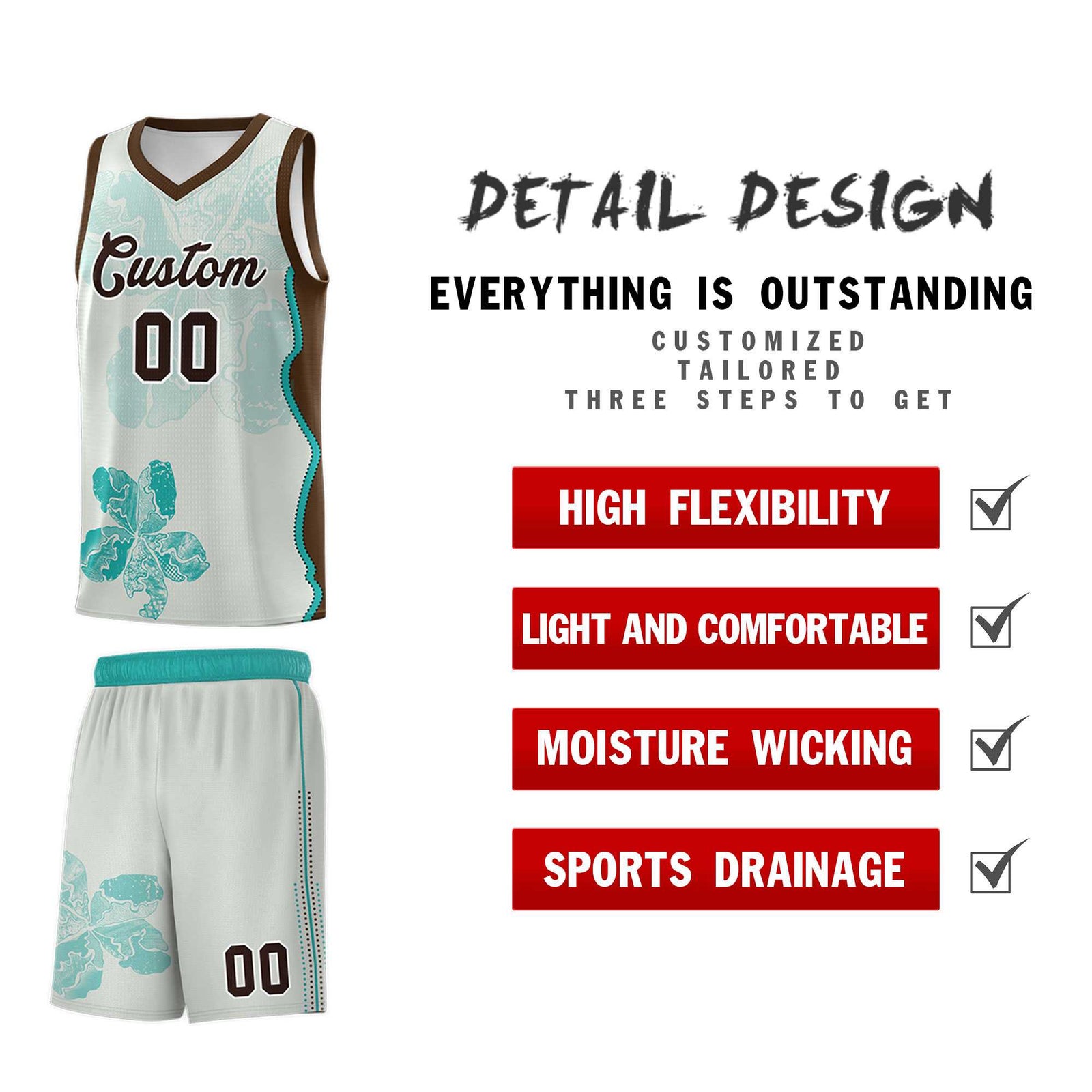Custom Gray Brown Basketball Jersey - Illusion Flower Graffiti Quick dry Fabric