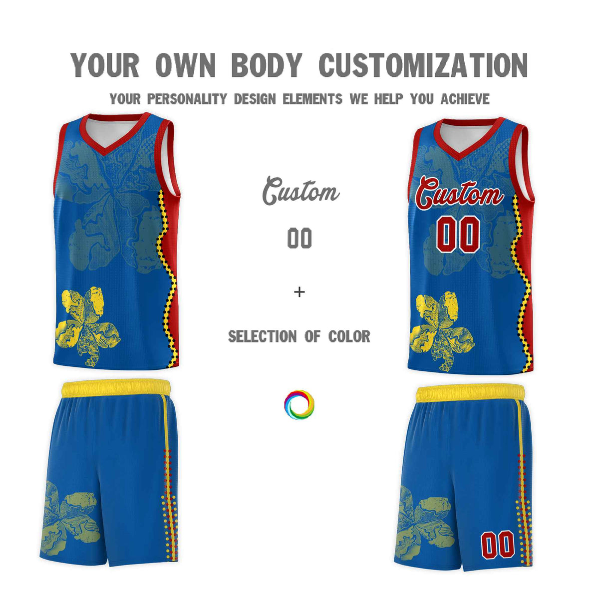 Custom Royal Red Basketball Jersey - Illusion Flower Graffiti Moisture-wicking Fabric