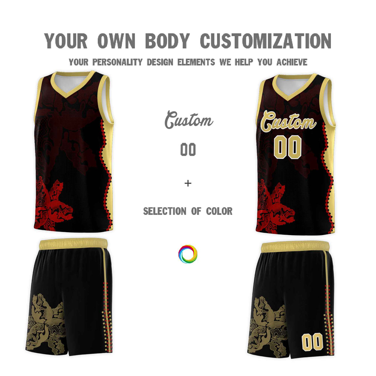 Custom Black Old Gold Basketball Jersey - Illusion Flower Graffiti Durable Fabric