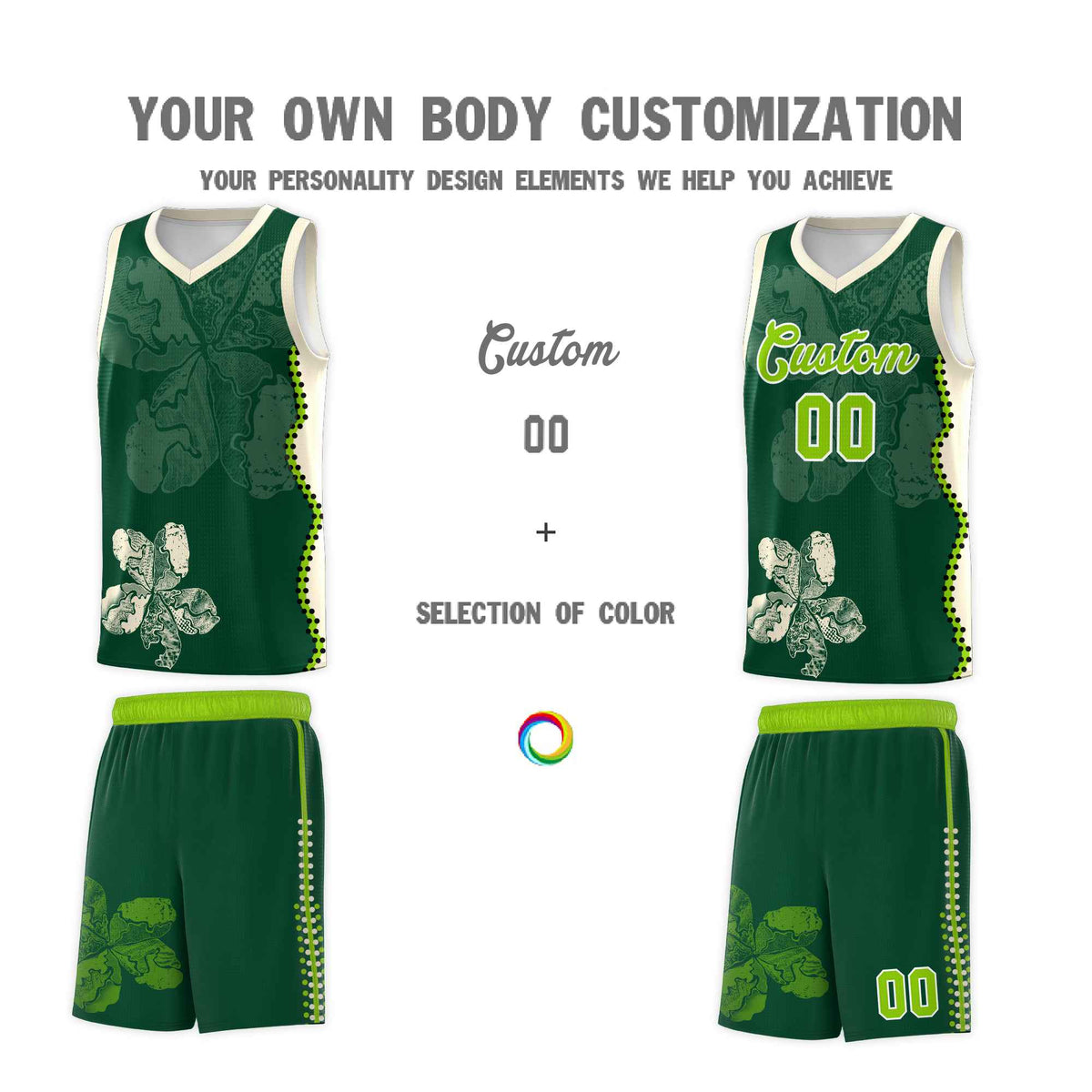 Custom Green Cream Basketball Jersey - Illusion Flower Graffiti Breathable Fabric