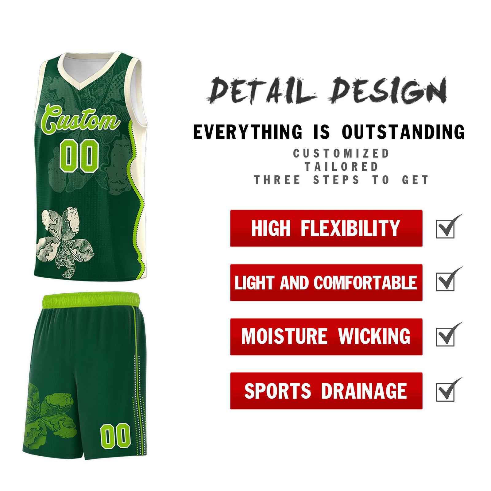 Custom Green Cream Basketball Jersey - Illusion Flower Graffiti Breathable Fabric