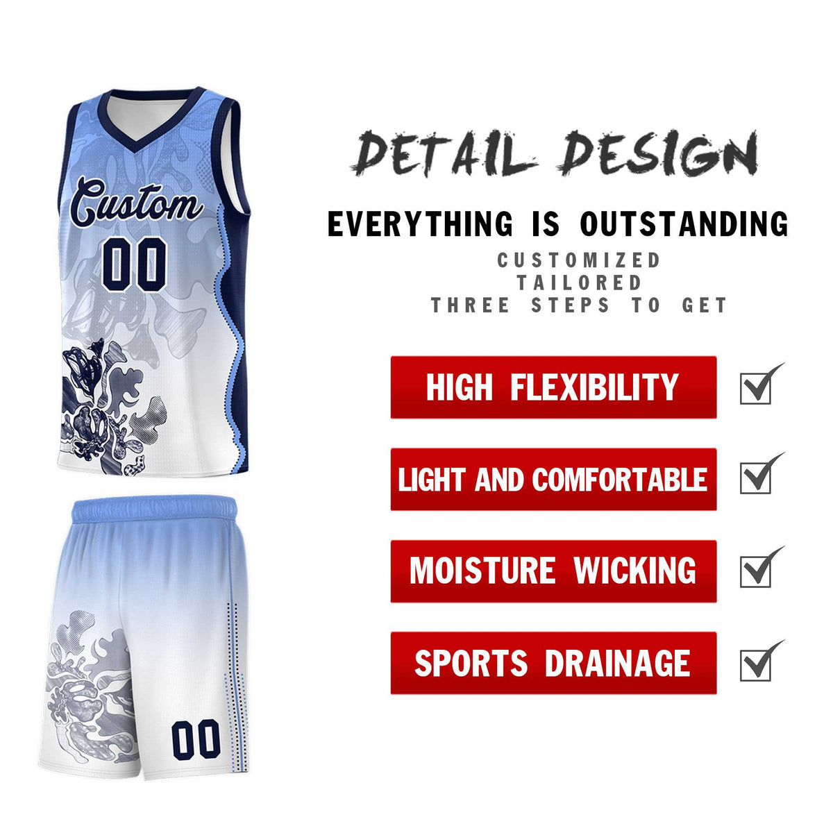 Custom White Navy Basketball Jersey - Illusion Flower Gradient Moisture wicking Fabric