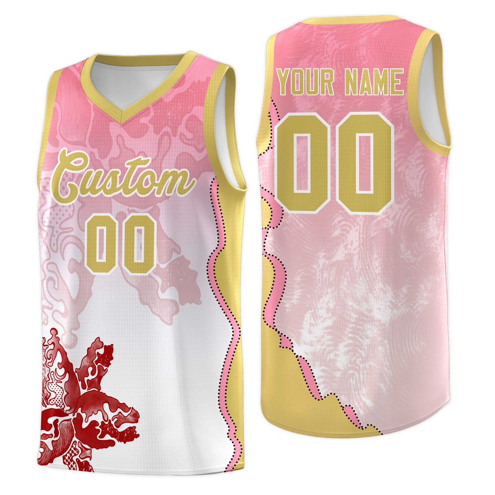 Custom White Light Pink Basketball Jersey - Illusion Flower Gradient Lightweight Fabric