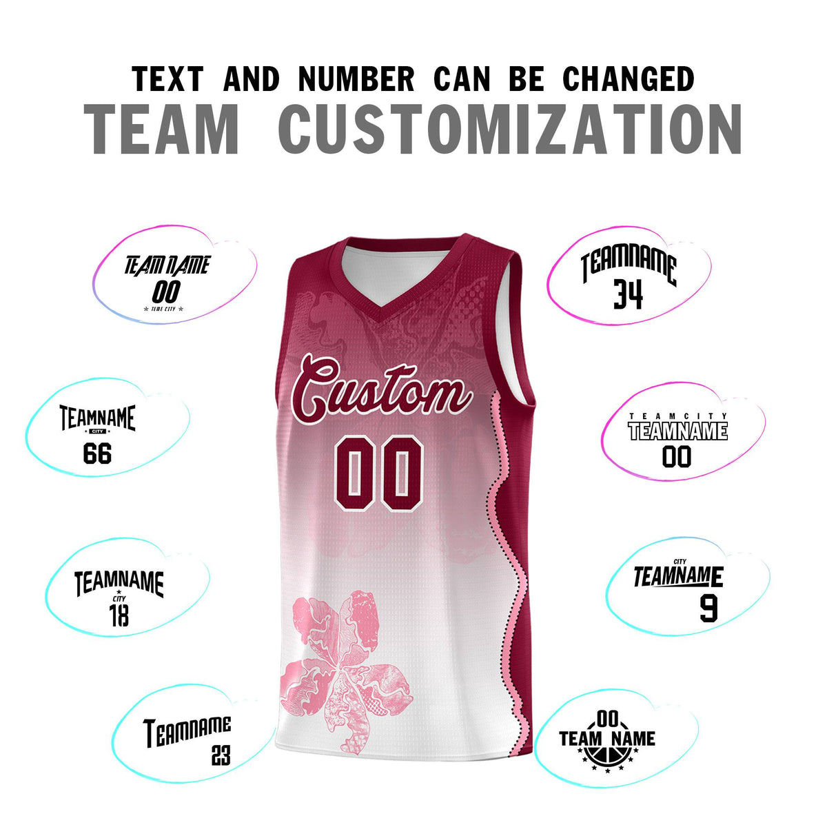 Custom White Crimson Basketball Jersey - Illusion Flower Gradient Stretchy Fabric