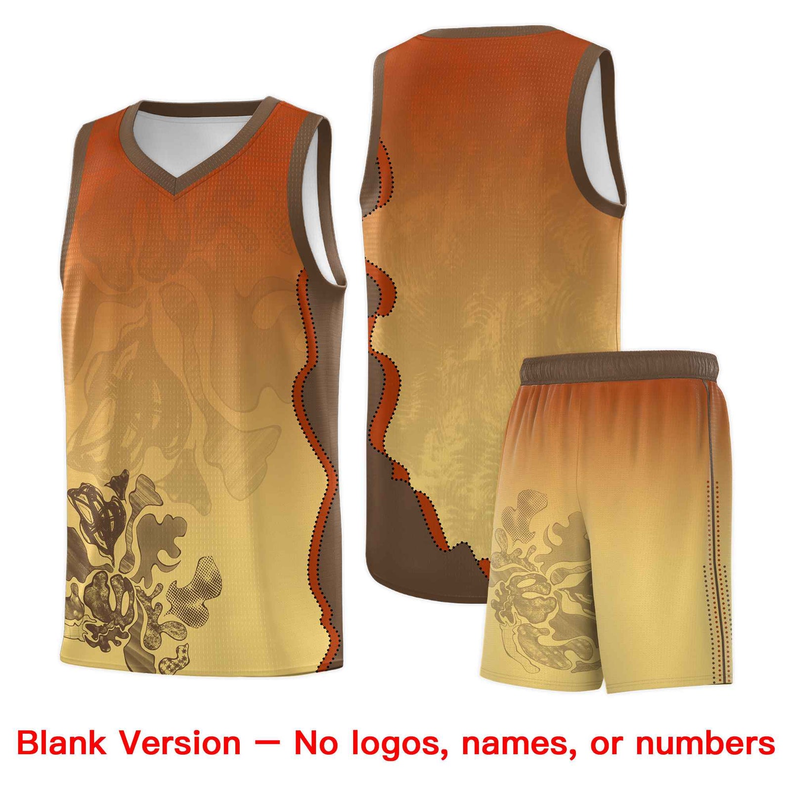 Custom Khaki Dark Orange Basketball Jersey - Illusion Flower Gradient Quick dry Fabric