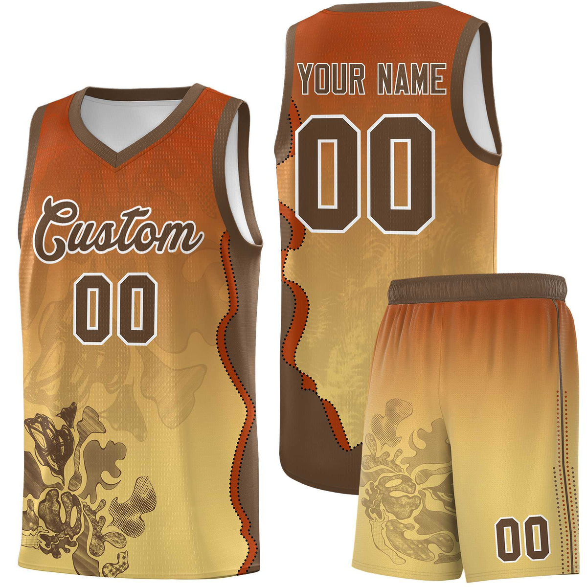 Custom Khaki Dark Orange Basketball Jersey - Illusion Flower Gradient Quick dry Fabric