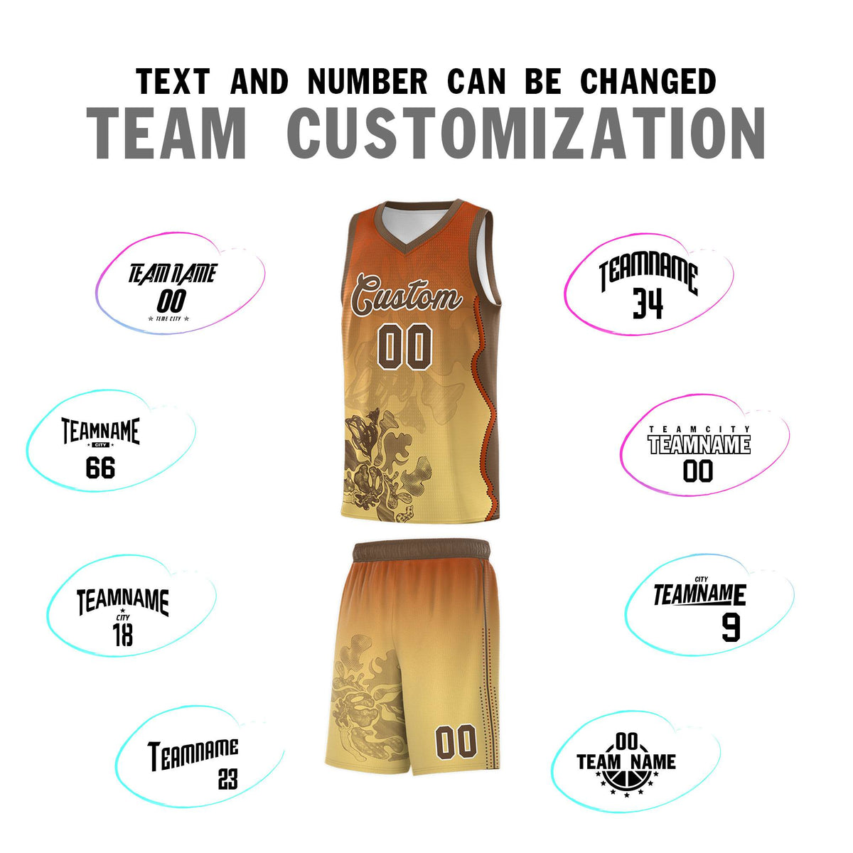 Custom Khaki Dark Orange Basketball Jersey - Illusion Flower Gradient Quick dry Fabric
