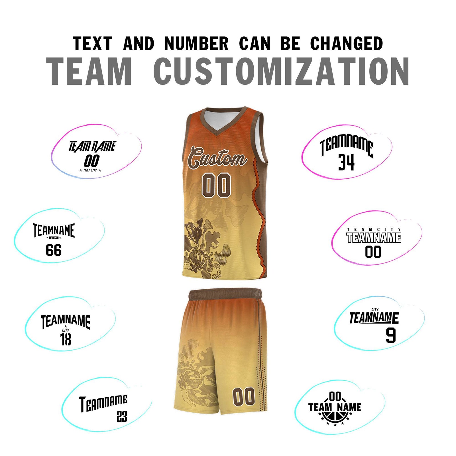 Custom Khaki Dark Orange Basketball Jersey - Illusion Flower Gradient Quick dry Fabric