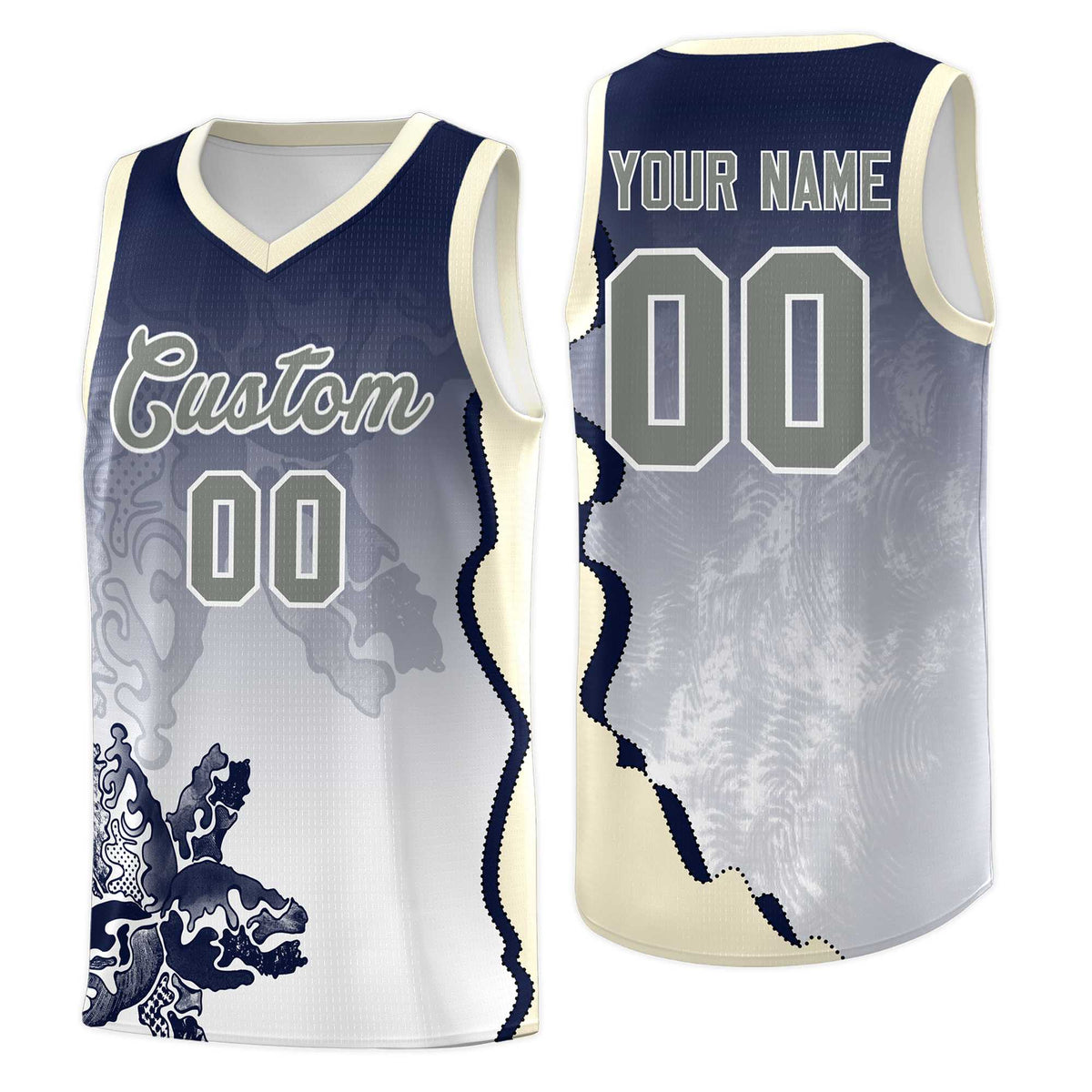 Custom Gray Green Basketball Jersey - Illusion Flower Gradient Stylish Fabric