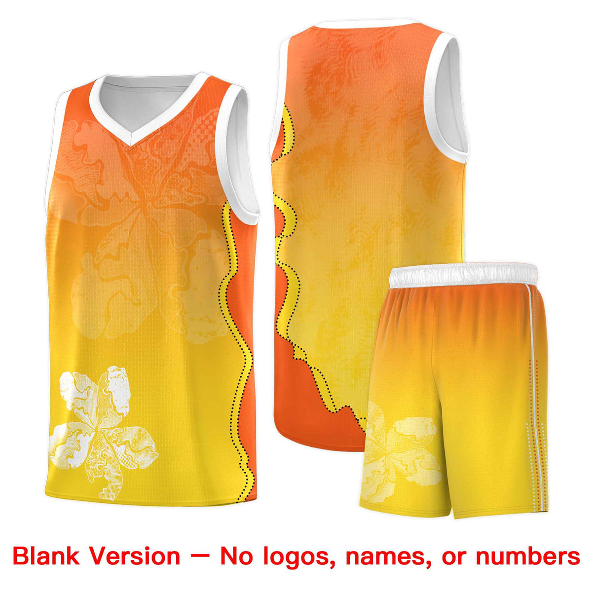 Custom Gold Orange Basketball Jersey - Illusion Flower Gradient Unique Fabric