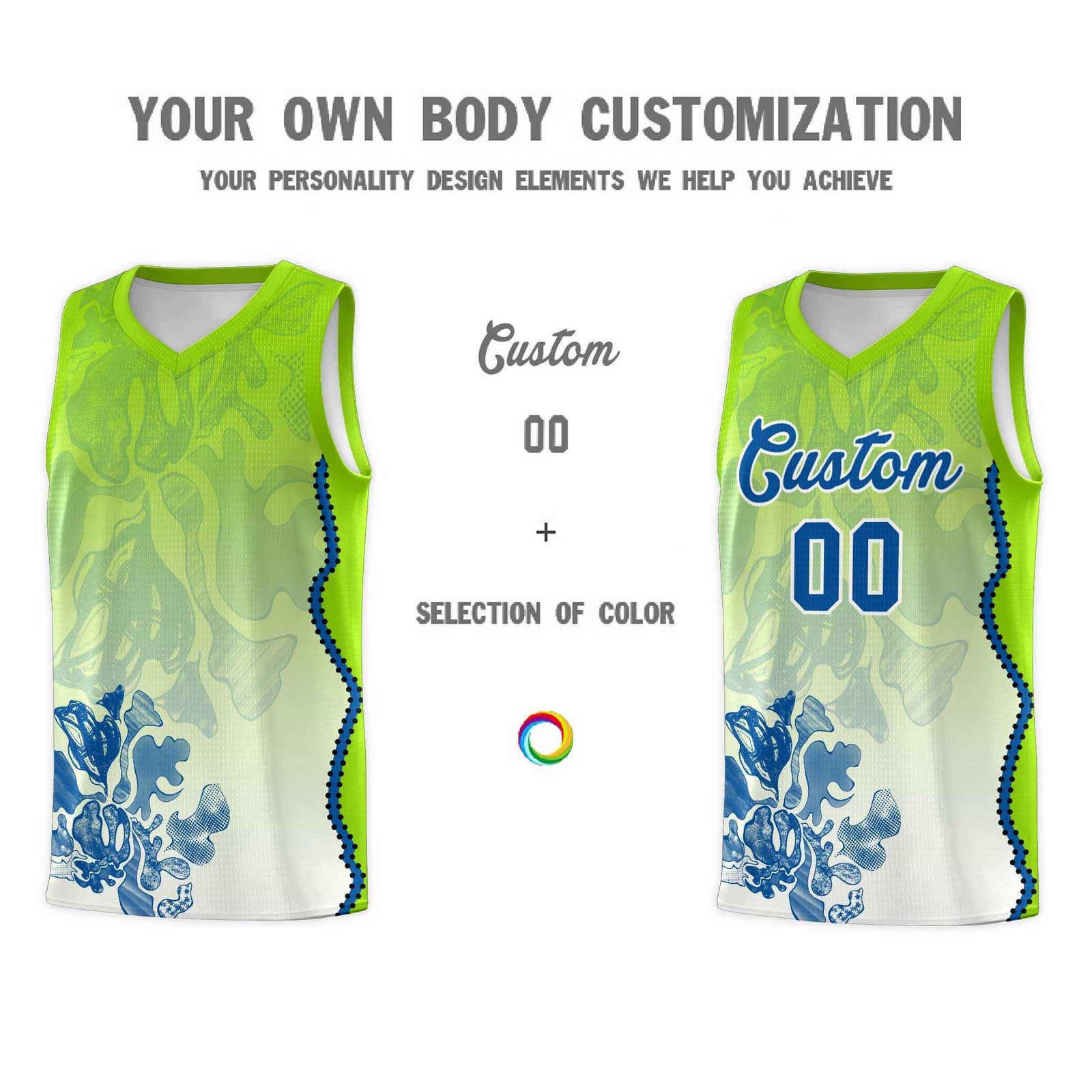 Custom Neon Green Royal Basketball Jersey - Illusion Flower Gradient Moisture-wicking Fabric