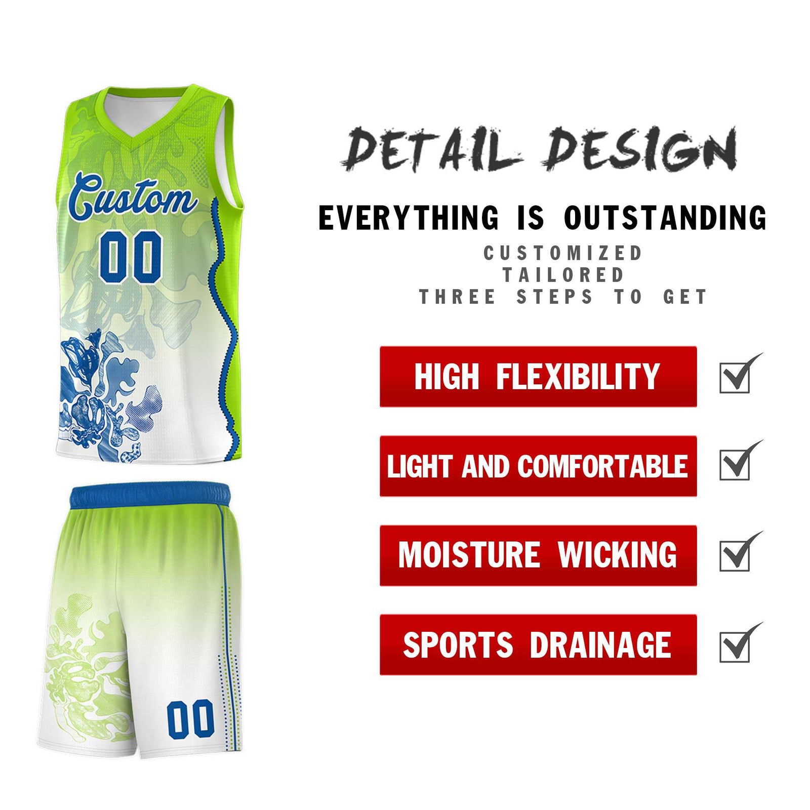 Custom Neon Green Royal Basketball Jersey - Illusion Flower Gradient Moisture-wicking Fabric