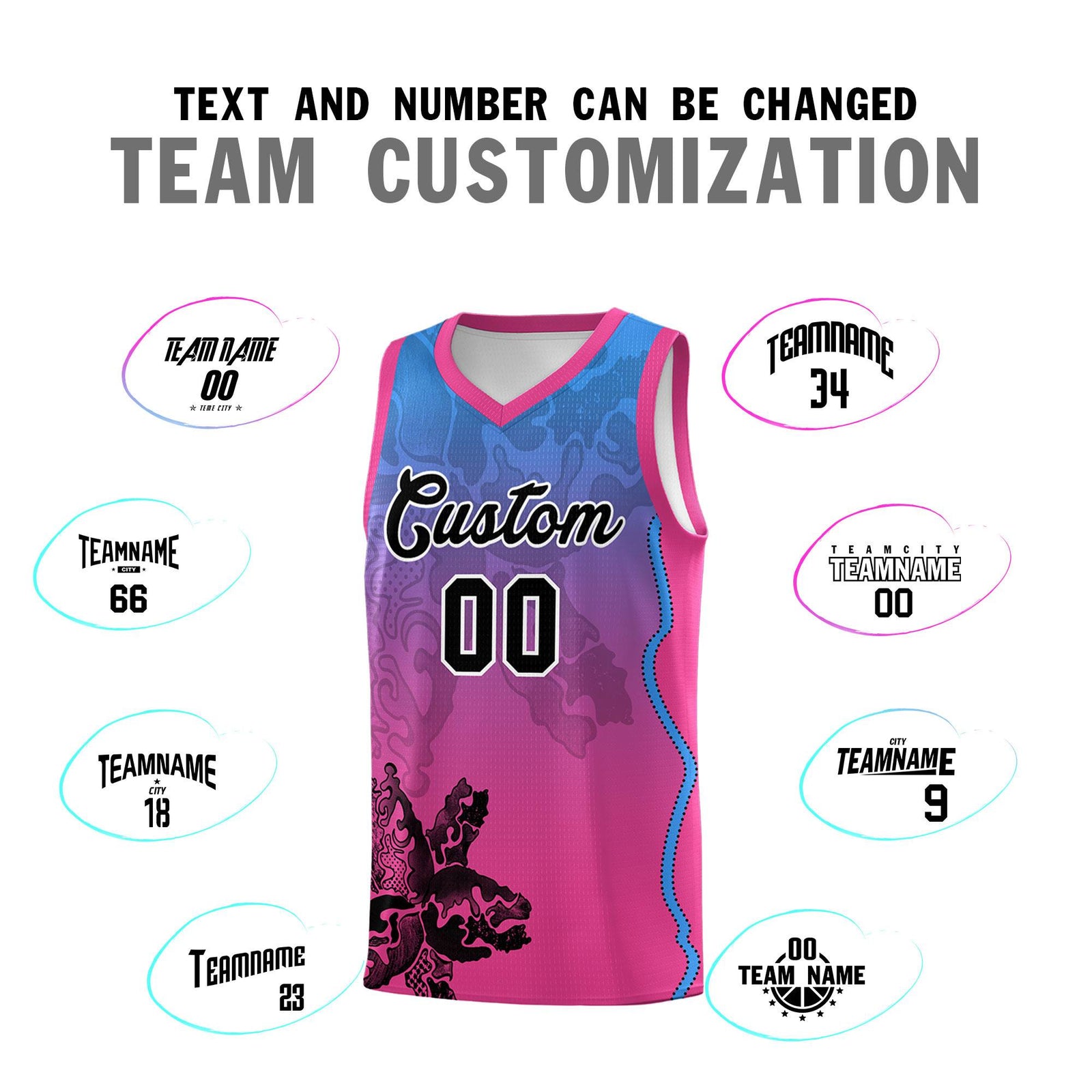 Custom Pink Light Blue Basketball Jersey - Illusion Flower Gradient Breathable mesh Fabric