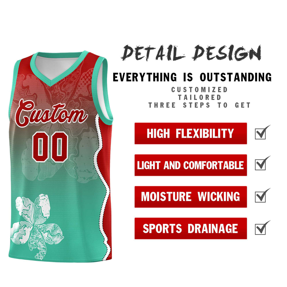 Custom Bright Green Red Basketball Jersey - Illusion Flower Gradient Durable Fabric