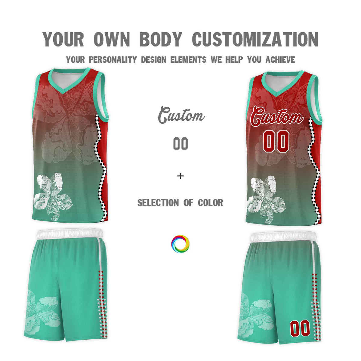 Custom Bright Green Red Basketball Jersey - Illusion Flower Gradient Durable Fabric