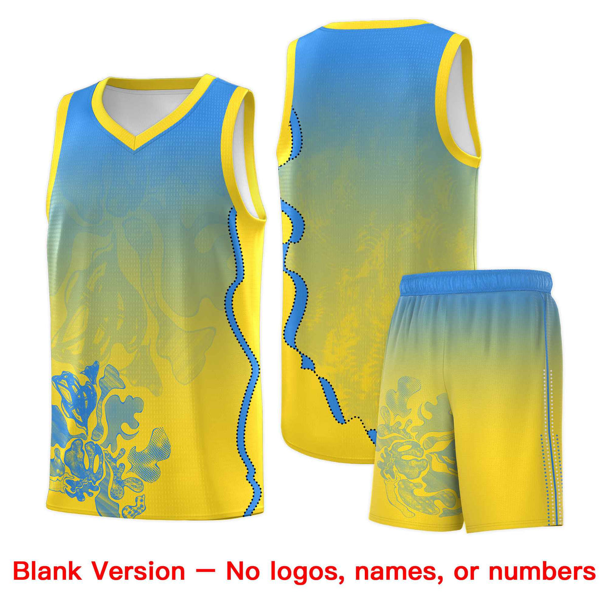 Custom Gold Light Blue Basketball Jersey - Illusion Flower Gradient Breathable Fabric