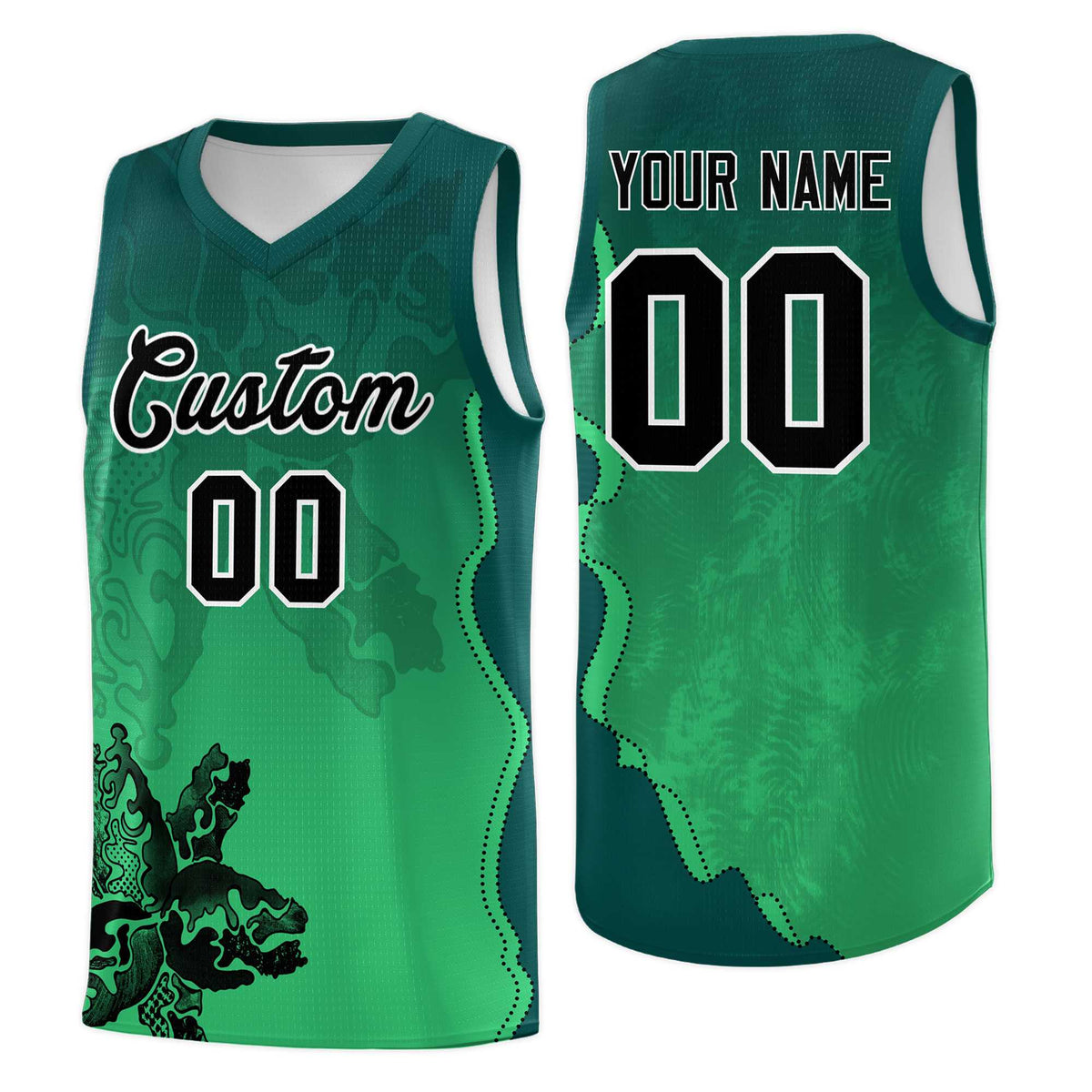 Custom Bright Green Midnight Green Basketball Jersey - Illusion Flower Gradient Moisture wicking Fabric