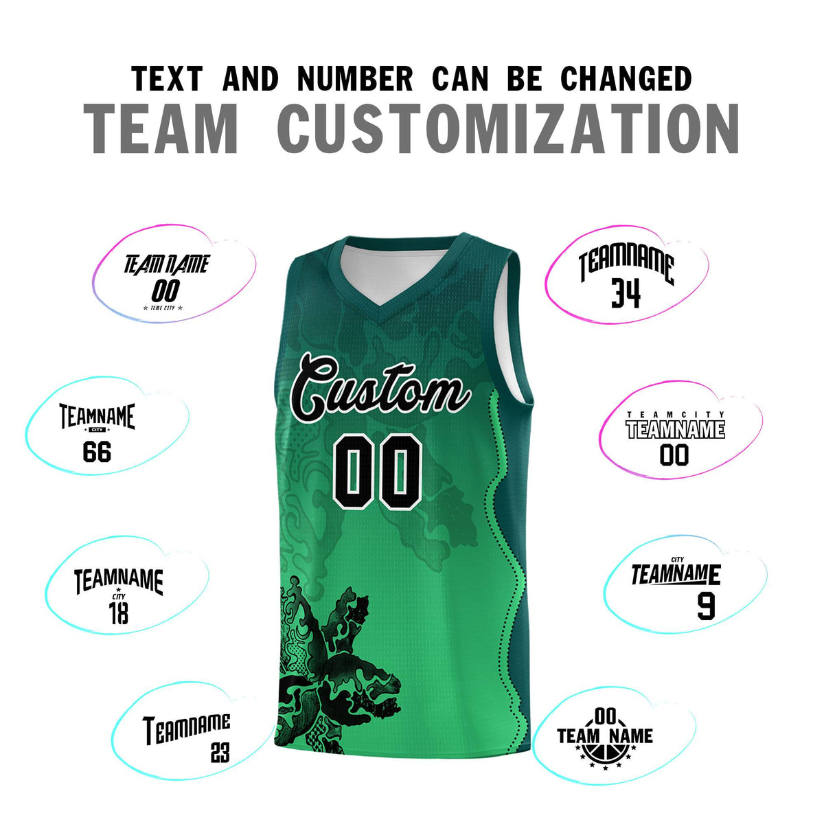 Custom Bright Green Midnight Green Basketball Jersey - Illusion Flower Gradient Moisture wicking Fabric
