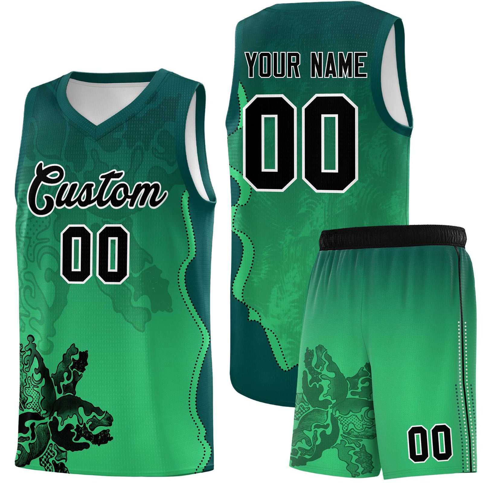 Custom Bright Green Midnight Green Basketball Jersey - Illusion Flower Gradient Moisture wicking Fabric