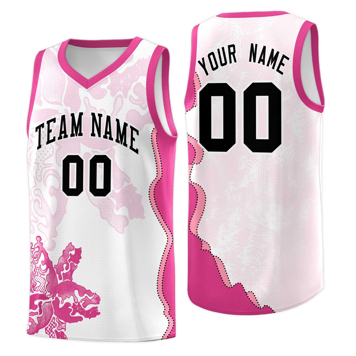Custom White Pink Basketball Jersey - Illusion Flower Graffiti Breathable mesh Fabric
