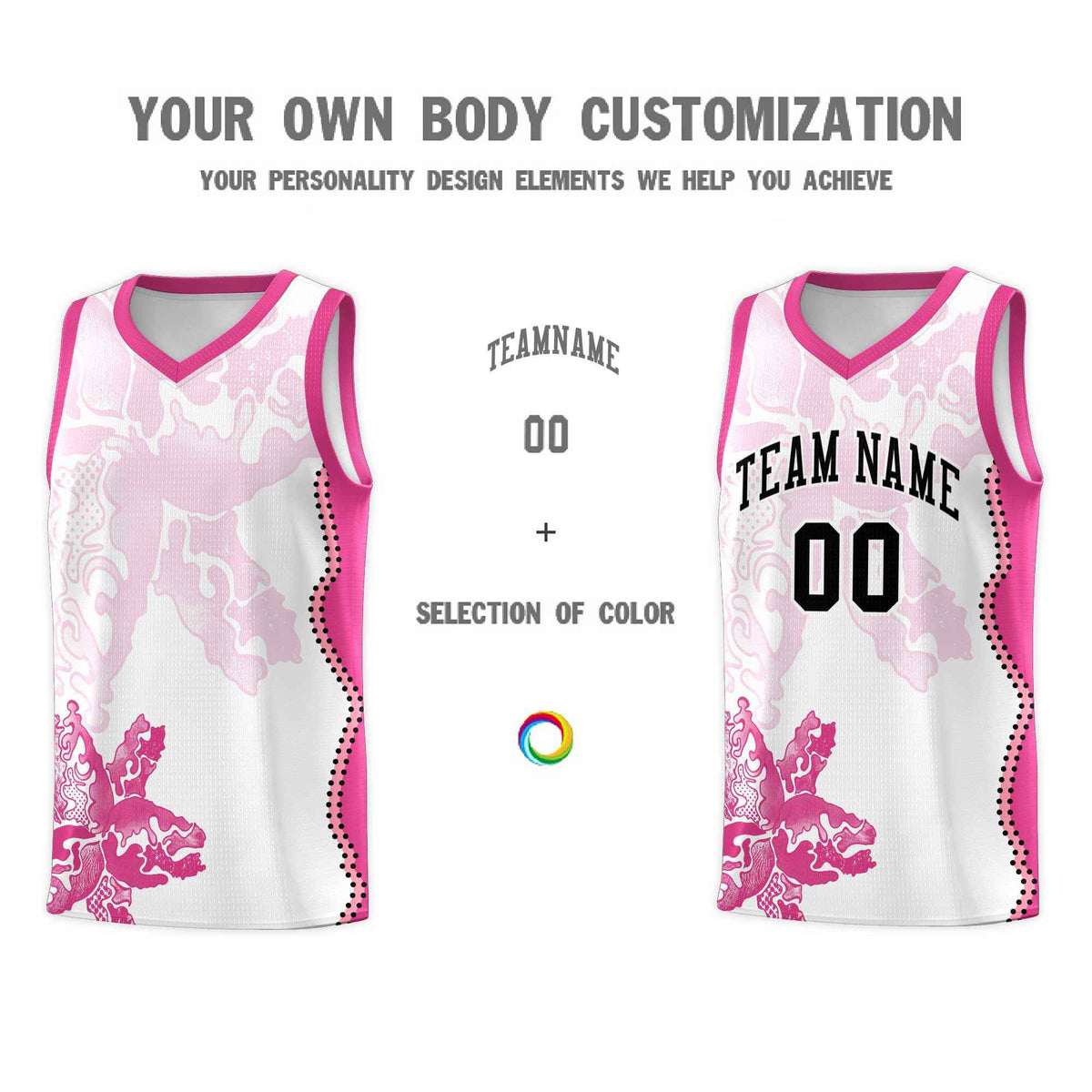 Custom White Pink Basketball Jersey - Illusion Flower Graffiti Breathable mesh Fabric
