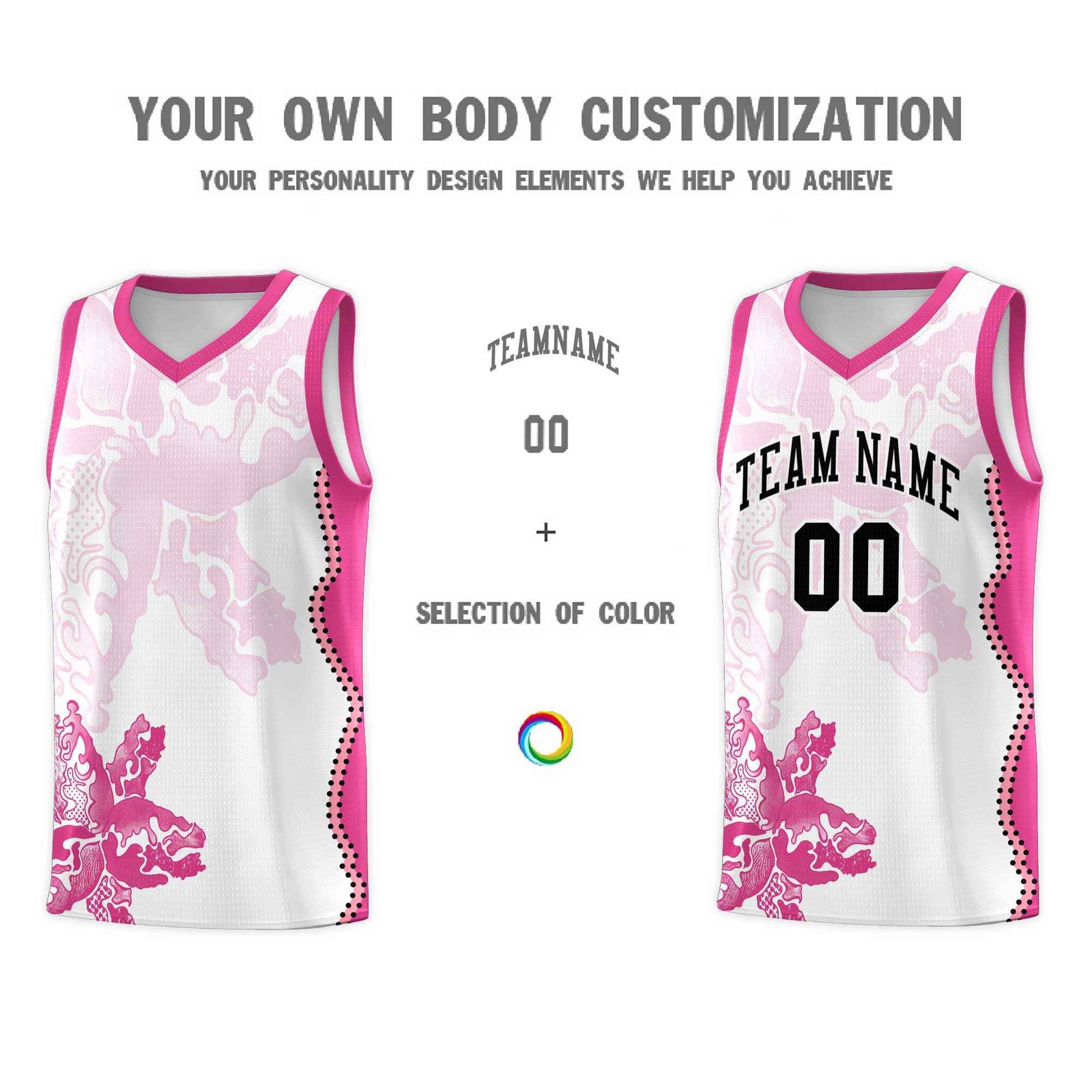 Custom White Pink Basketball Jersey - Illusion Flower Graffiti Breathable mesh Fabric