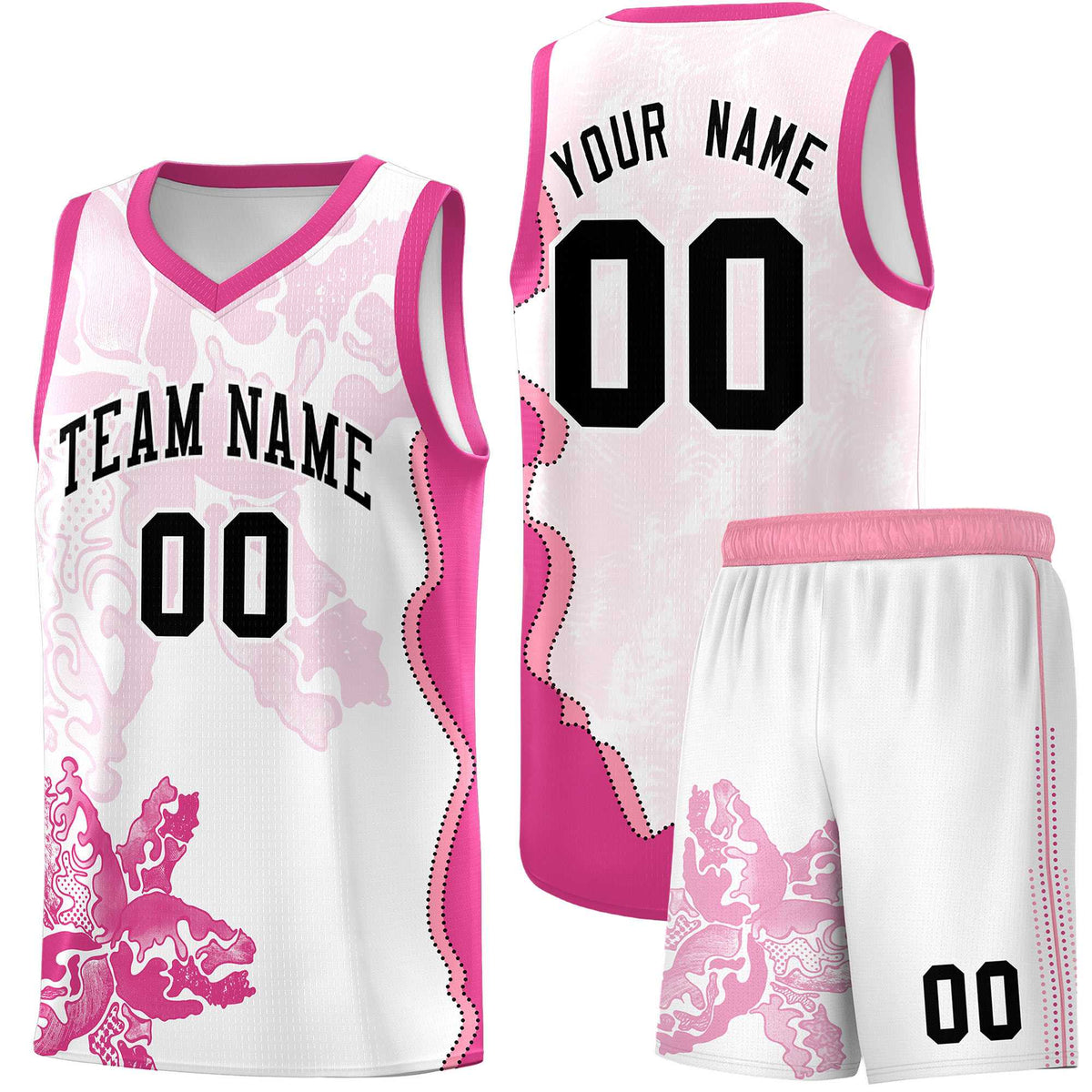 Custom White Pink Basketball Jersey - Illusion Flower Graffiti Breathable mesh Fabric