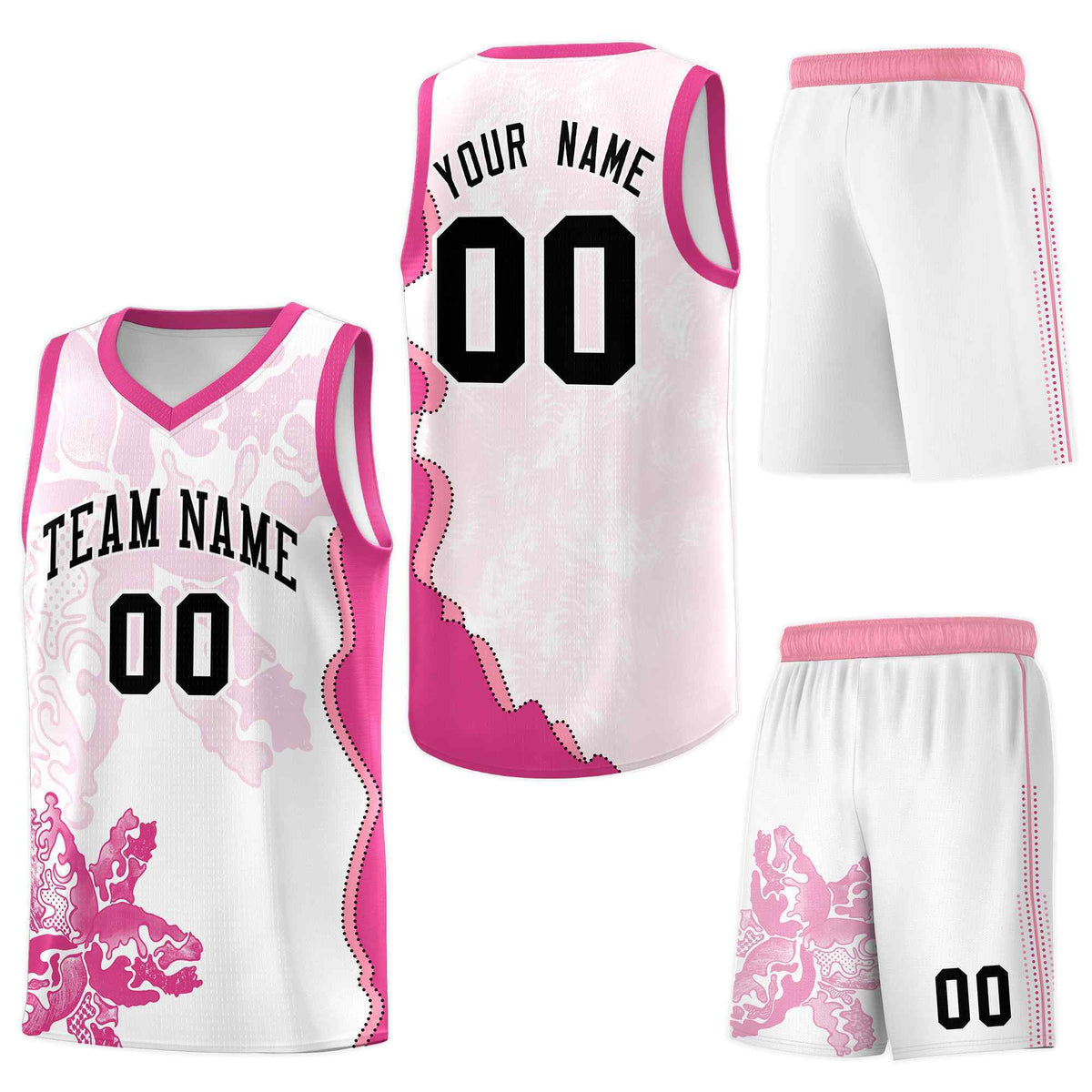 Custom White Pink Basketball Jersey - Illusion Flower Graffiti Moisture-Wicking